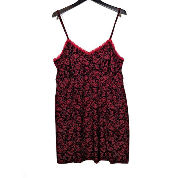 Rene Rofe Nightgown Slip Chemise Women’s Plus Size 1X Lace Trim Black Red Sexy - Picture 1 of 7